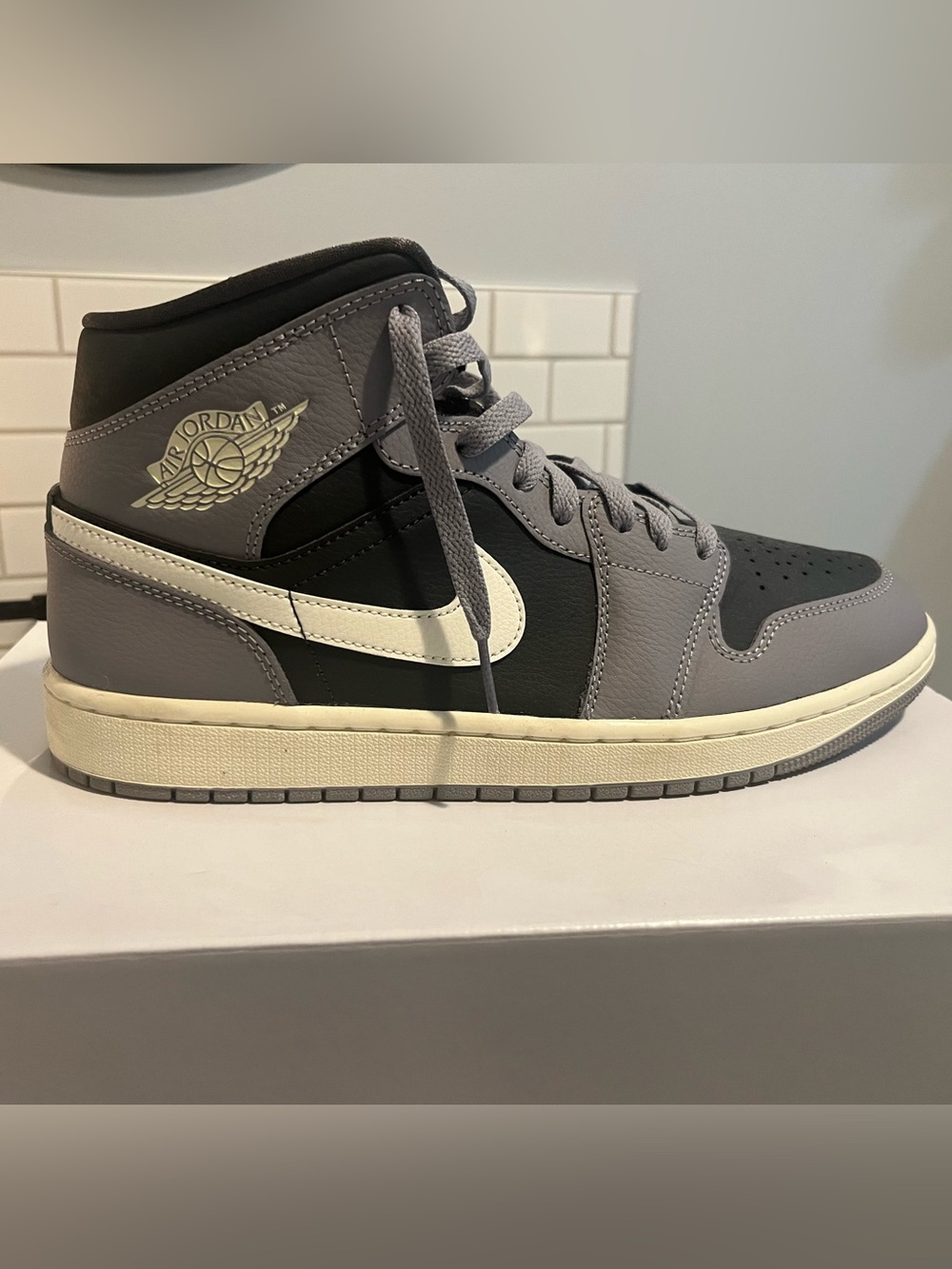 Jordan Mid-Top Sneakers in Gray, Black & White